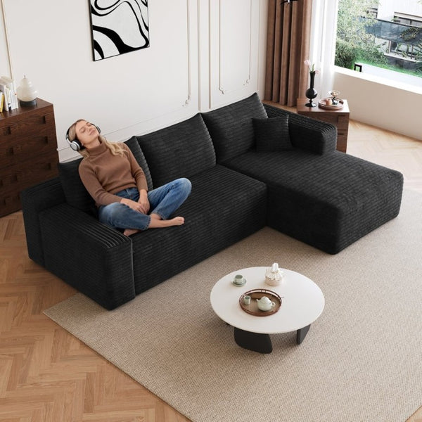 English Elm 95 Inch U Shaped Cloud Sectional Corduroy Sofa Deep Seat Modern Living Room Couch W2824P510988
