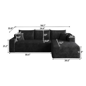English Elm 95 Inch U Shaped Cloud Sectional Corduroy Sofa Deep Seat Modern Living Room Couch W2824P510988