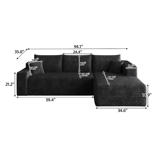 English Elm 95 Inch U Shaped Cloud Sectional Corduroy Sofa Deep Seat Modern Living Room Couch W2824P510988