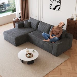 English Elm 95 Inch U Shaped Sectional Sofa Plush Corduroy Deep Seat Modern Minimalist Living Room W2824P510991