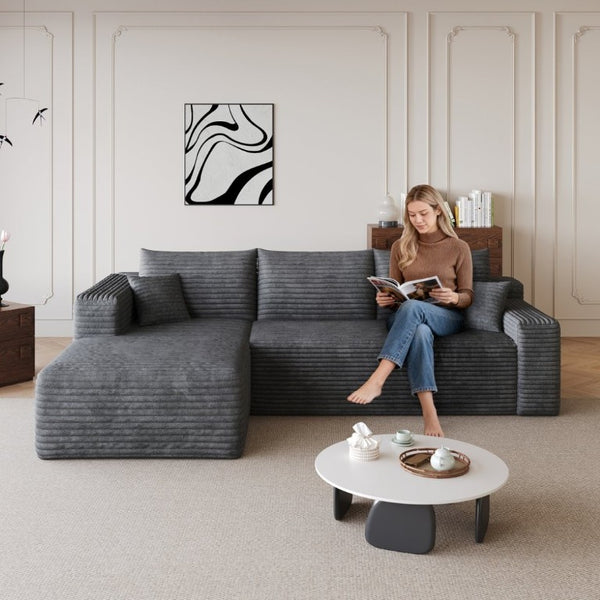 English Elm 95 Inch U Shaped Sectional Sofa Plush Corduroy Deep Seat Modern Minimalist Living Room W2824P510991