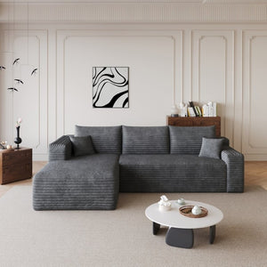 English Elm 95 Inch U Shaped Sectional Sofa Plush Corduroy Deep Seat Modern Minimalist Living Room W2824P510991