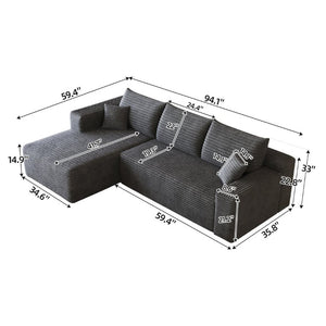 English Elm 95 Inch U Shaped Sectional Sofa Plush Corduroy Deep Seat Modern Minimalist Living Room W2824P510991