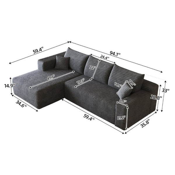 English Elm 95 Inch U Shaped Sectional Sofa Plush Corduroy Deep Seat Modern Minimalist Living Room W2824P510991