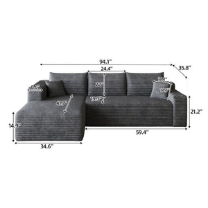 English Elm 95 Inch U Shaped Sectional Sofa Plush Corduroy Deep Seat Modern Minimalist Living Room W2824P510991