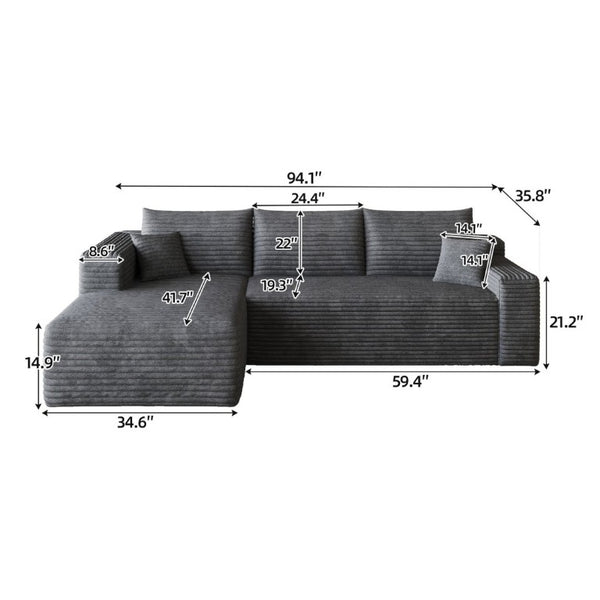 English Elm 95 Inch U Shaped Sectional Sofa Plush Corduroy Deep Seat Modern Minimalist Living Room W2824P510991