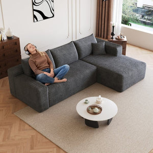 English Elm 95 Inch U Shaped Sectional Sofa Plush Corduroy Deep Seat Cloud Couch for Living Room W2824P510992