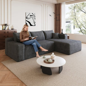 English Elm 95 Inch U Shaped Sectional Sofa Plush Corduroy Deep Seat Cloud Couch for Living Room W2824P510992