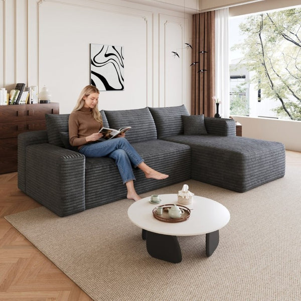 English Elm 95 Inch U Shaped Sectional Sofa Plush Corduroy Deep Seat Cloud Couch for Living Room W2824P510992