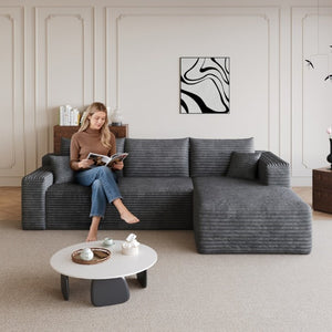 English Elm 95 Inch U Shaped Sectional Sofa Plush Corduroy Deep Seat Cloud Couch for Living Room W2824P510992