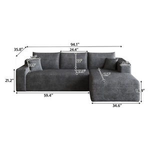 English Elm 95 Inch U Shaped Sectional Sofa Plush Corduroy Deep Seat Cloud Couch for Living Room W2824P510992