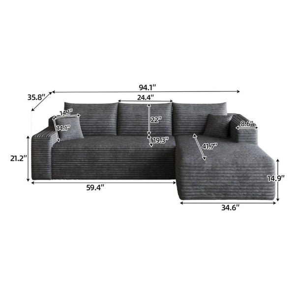 English Elm 95 Inch U Shaped Sectional Sofa Plush Corduroy Deep Seat Cloud Couch for Living Room W2824P510992