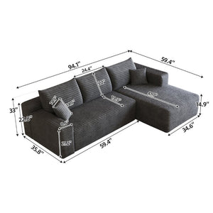 English Elm 95 Inch U Shaped Sectional Sofa Plush Corduroy Deep Seat Cloud Couch for Living Room W2824P510992