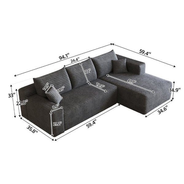 English Elm 95 Inch U Shaped Sectional Sofa Plush Corduroy Deep Seat Cloud Couch for Living Room W2824P510992