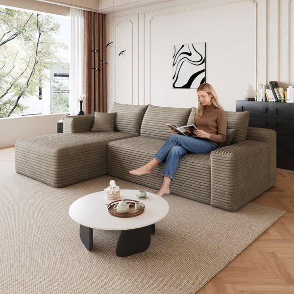 English Elm 95 Inch Cloud U Shaped Sectional Plush Corduroy Deep Seat Sofa for Living Room W2824P510995