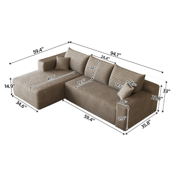 English Elm 95 Inch Cloud U Shaped Sectional Plush Corduroy Deep Seat Sofa for Living Room W2824P510995