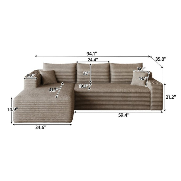 English Elm 95 Inch Cloud U Shaped Sectional Plush Corduroy Deep Seat Sofa for Living Room W2824P510995