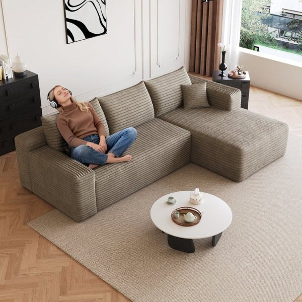 English Elm 95 Inch U Shaped Corduroy Sectional Sofa Deep Cloud Seating for Modern Living Rooms W2824P510996