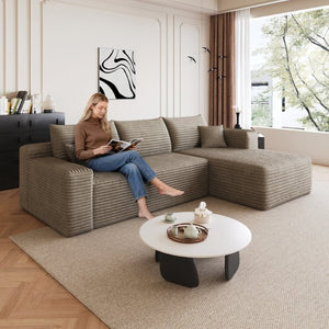 English Elm 95 Inch U Shaped Corduroy Sectional Sofa Deep Cloud Seating for Modern Living Rooms W2824P510996