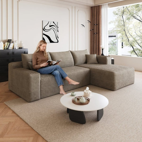 English Elm 95 Inch U Shaped Corduroy Sectional Sofa Deep Cloud Seating for Modern Living Rooms W2824P510996
