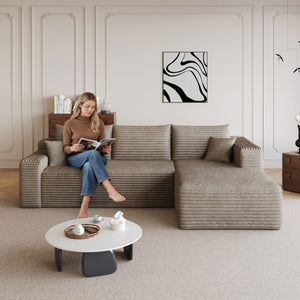 English Elm 95 Inch U Shaped Corduroy Sectional Sofa Deep Cloud Seating for Modern Living Rooms W2824P510996