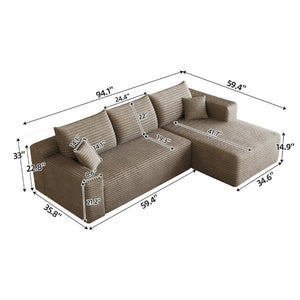 English Elm 95 Inch U Shaped Corduroy Sectional Sofa Deep Cloud Seating for Modern Living Rooms W2824P510996