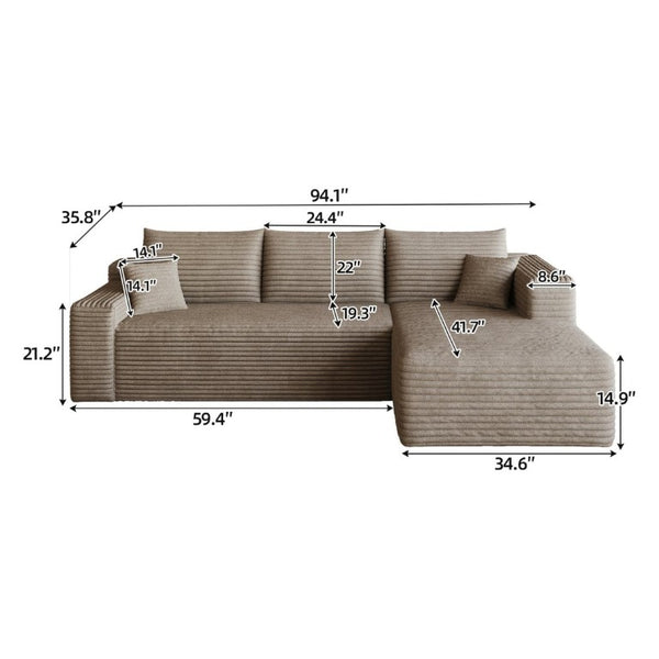 English Elm 95 Inch U Shaped Corduroy Sectional Sofa Deep Cloud Seating for Modern Living Rooms W2824P510996