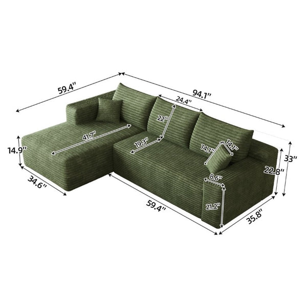 English Elm 95 Inch Cloud Sofa U Shaped Sectional Plush Corduroy Upholstered Living Room Couch W2824P510998