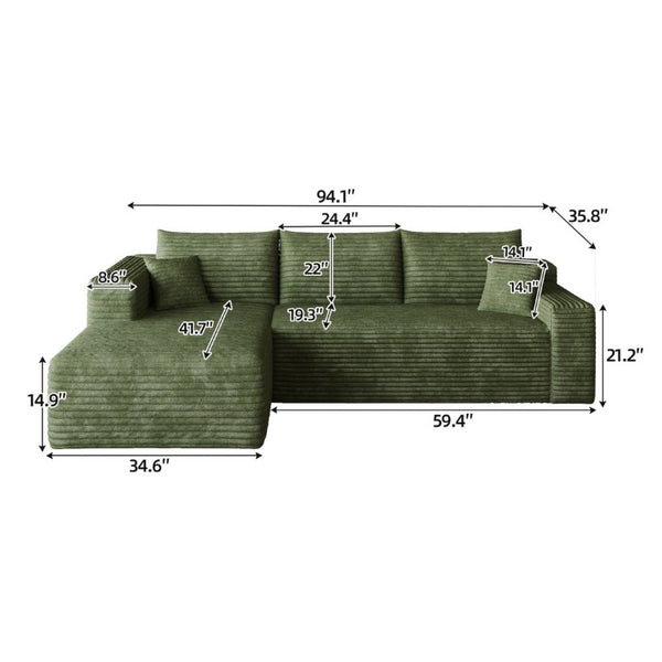 English Elm 95 Inch Cloud Sofa U Shaped Sectional Plush Corduroy Upholstered Living Room Couch W2824P510998
