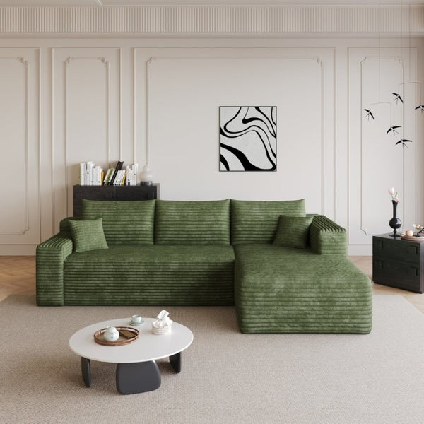English Elm 95 Inch Cloud Sofa U Shaped Sectional Plush Corduroy Deep Seat Modern Living Room W2824P511000