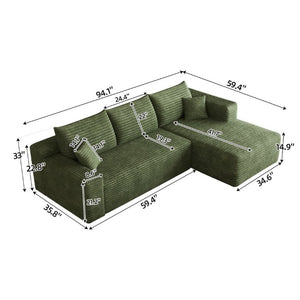 English Elm 95 Inch Cloud Sofa U Shaped Sectional Plush Corduroy Deep Seat Modern Living Room W2824P511000