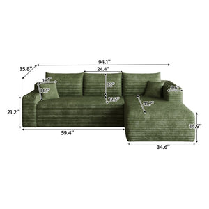 English Elm 95 Inch Cloud Sofa U Shaped Sectional Plush Corduroy Deep Seat Modern Living Room W2824P511000