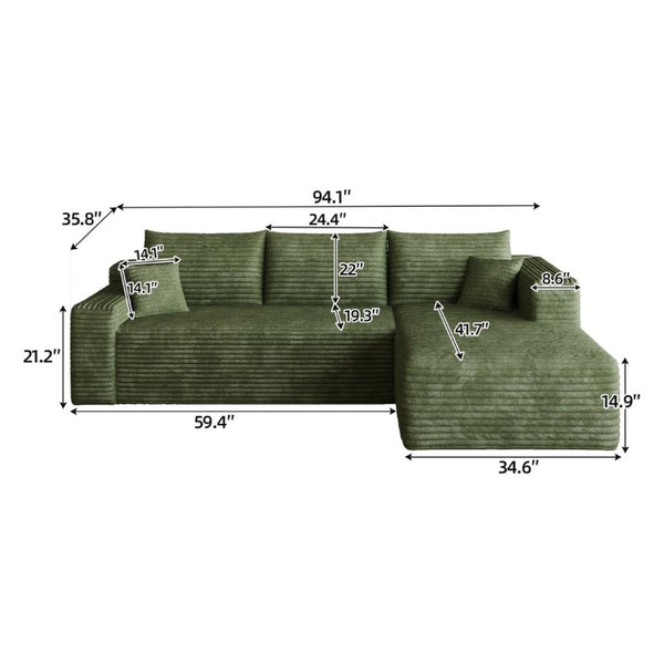 English Elm 95 Inch Cloud Sofa U Shaped Sectional Plush Corduroy Deep Seat Modern Living Room W2824P511000