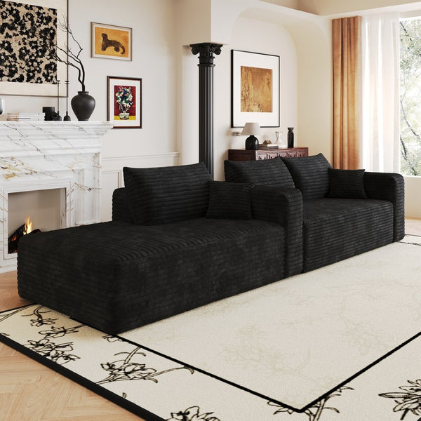 English Elm 103 Inch Deep Seat L Shaped Sectional Sofa in Plush Corduroy for Modern Living Rooms W2824P515741