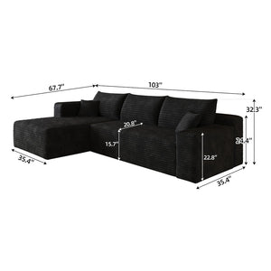 English Elm 103 Inch Deep Seat L Shaped Sectional Sofa in Plush Corduroy for Modern Living Rooms W2824P515741