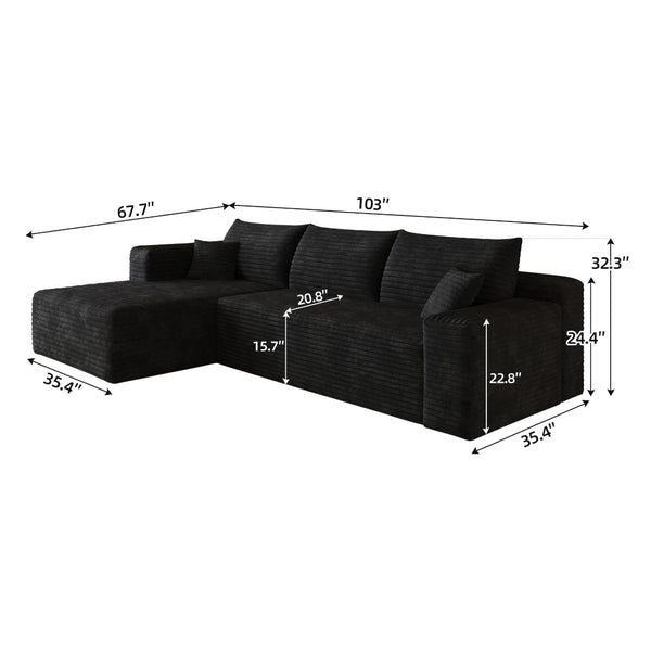 English Elm 103 Inch Deep Seat L Shaped Sectional Sofa in Plush Corduroy for Modern Living Rooms W2824P515741
