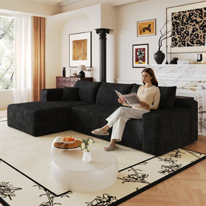 English Elm 103 Inch Deep Seat L Shaped Sectional Sofa in Plush Corduroy for Modern Living Rooms W2824P515741