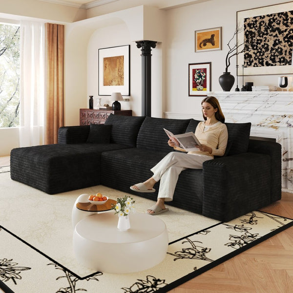 English Elm 103 Inch Deep Seat L Shaped Sectional Sofa in Plush Corduroy for Modern Living Rooms W2824P515741