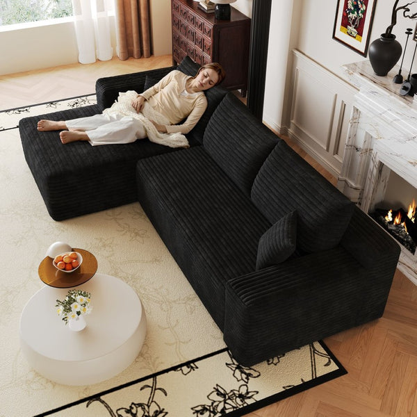 English Elm 103 Inch Deep Seat L Shaped Sectional Sofa in Plush Corduroy for Modern Living Rooms W2824P515741