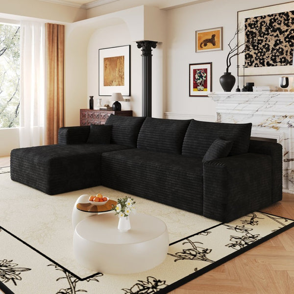 English Elm 103 Inch Deep Seat L Shaped Sectional Sofa in Plush Corduroy for Modern Living Rooms W2824P515741