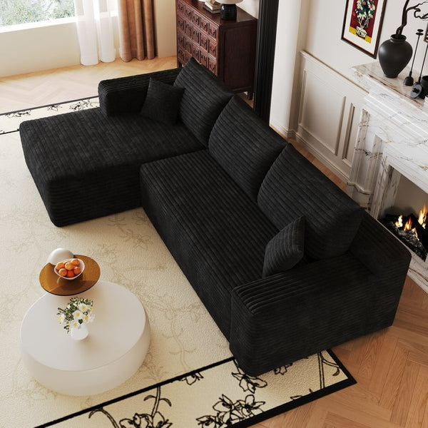 English Elm 103 Inch Deep Seat L Shaped Sectional Sofa in Plush Corduroy for Modern Living Rooms W2824P515741