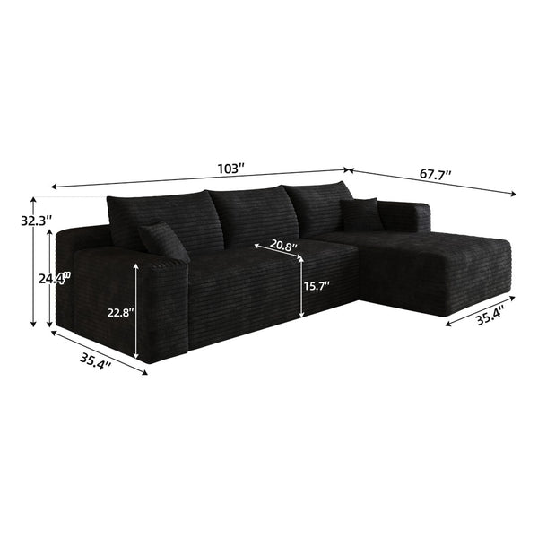 English Elm 103 Inch Cloud Sectional Corduroy L Shaped Sofa Deep Seat Living Room Corner Couch W2824P515742