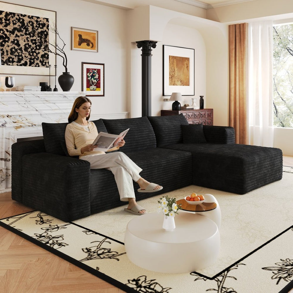 English Elm 103 Inch Cloud Sectional Corduroy L Shaped Sofa Deep Seat Living Room Corner Couch W2824P515742