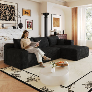 English Elm 103 Inch Cloud Sectional Corduroy L Shaped Sofa Deep Seat Living Room Corner Couch W2824P515742