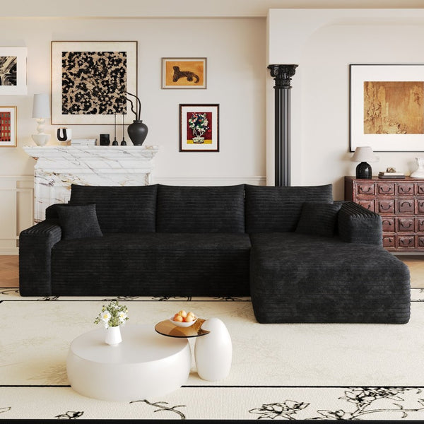 English Elm 103 Inch Cloud Sectional Corduroy L Shaped Sofa Deep Seat Living Room Corner Couch W2824P515742