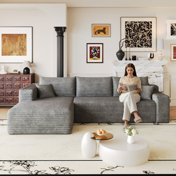 English Elm 103 Inch Cloud Sectional Corduroy L Shaped Sofa Deep Seat Minimalist Living Room Couch W2824P515744