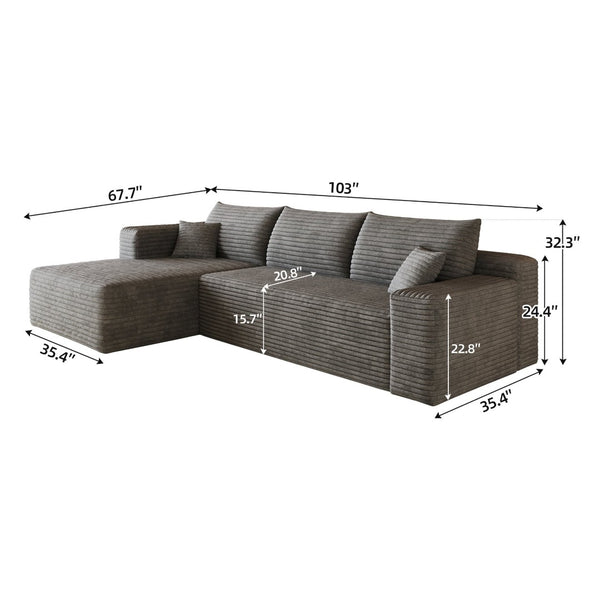 English Elm 103 Inch Cloud Sectional Corduroy L Shaped Sofa Deep Seat Minimalist Living Room Couch W2824P515744