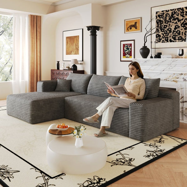 English Elm 103 Inch Cloud Sectional Corduroy L Shaped Sofa Deep Seat Minimalist Living Room Couch W2824P515744