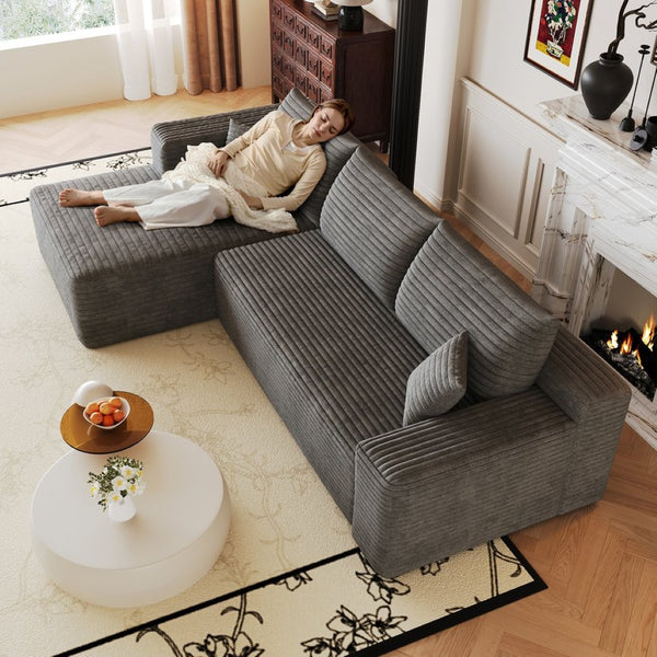 English Elm 103 Inch Cloud Sectional Corduroy L Shaped Sofa Deep Seat Minimalist Living Room Couch W2824P515744