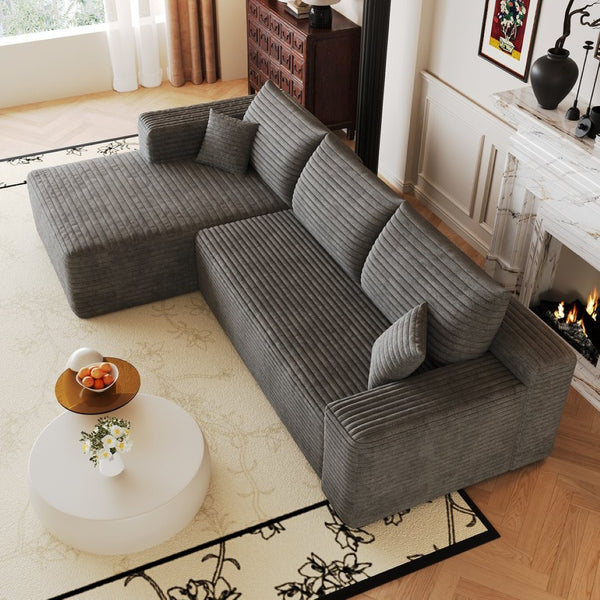 English Elm 103 Inch Cloud Sectional Corduroy L Shaped Sofa Deep Seat Minimalist Living Room Couch W2824P515744